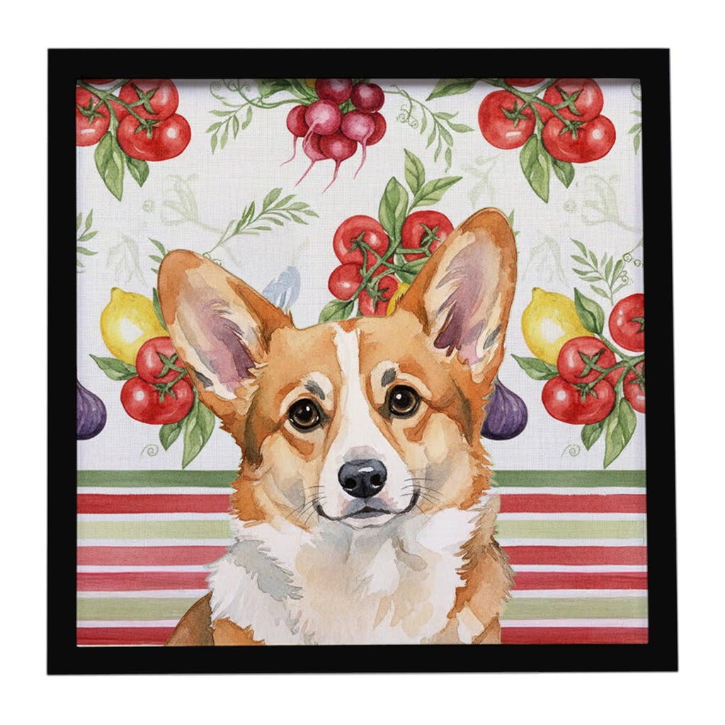 Corgi Vegetables Framed Metal Print Bathroom, Kitchen, Office, Home Decor Wall Art Ready to Hang, Square, 8X8