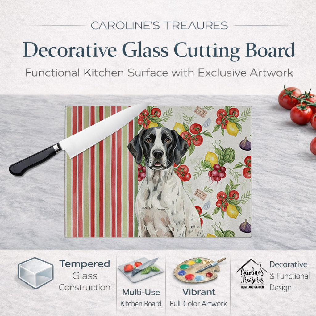 Black and White Pointer Vegetables Cutting Board Tempered Glass Kitchen Cutting Surface, Heat Resistant Chopping, Non-Slip Feet, Food Prep & Serving