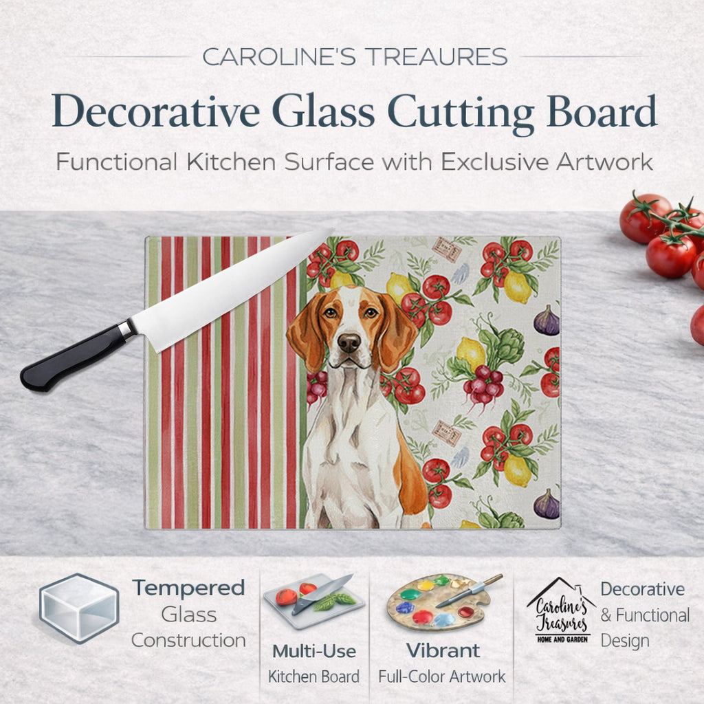 Orange and White Pointer Vegetables Cutting Board Tempered Glass Kitchen Cutting Surface, Heat Resistant Chopping, Non-Slip Feet, Food Prep & Serving