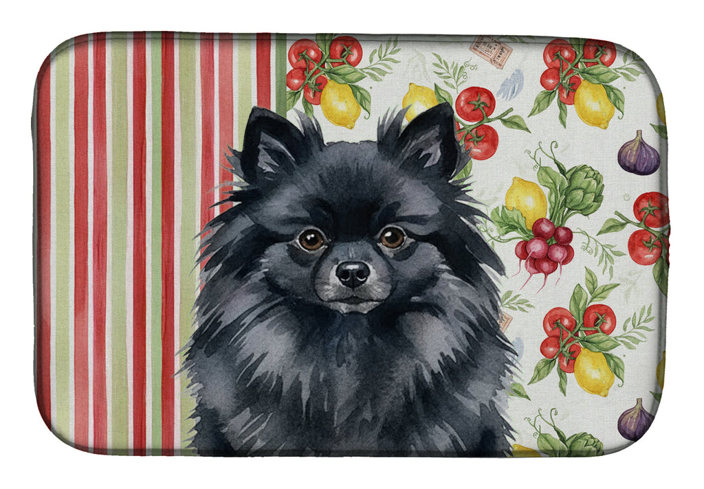 Black Pomeranian Vegetables Dish Drying Mat Absorbent Dish Drying Mat Pad for Kitchen Counter Dish Drainer Mat for Countertop, 14 x 21", Multicolor