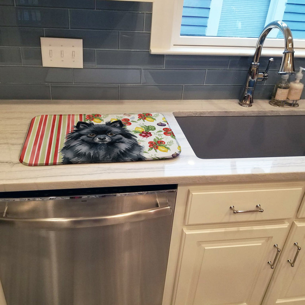 Black Pomeranian Vegetables Dish Drying Mat Absorbent Dish Drying Mat Pad for Kitchen Counter Dish Drainer Mat for Countertop, 14 x 21", Multicolor
