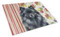 Black Pomeranian Vegetables Cutting Board Tempered Glass Kitchen Cutting Surface, Heat Resistant Chopping, Non-Slip Feet, Food Prep & Serving