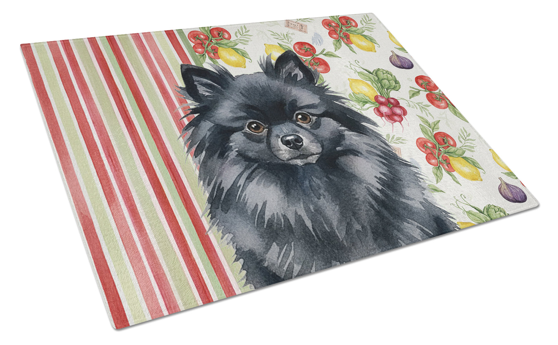 Black Pomeranian Vegetables Cutting Board Tempered Glass Kitchen Cutting Surface, Heat Resistant Chopping, Non-Slip Feet, Food Prep & Serving