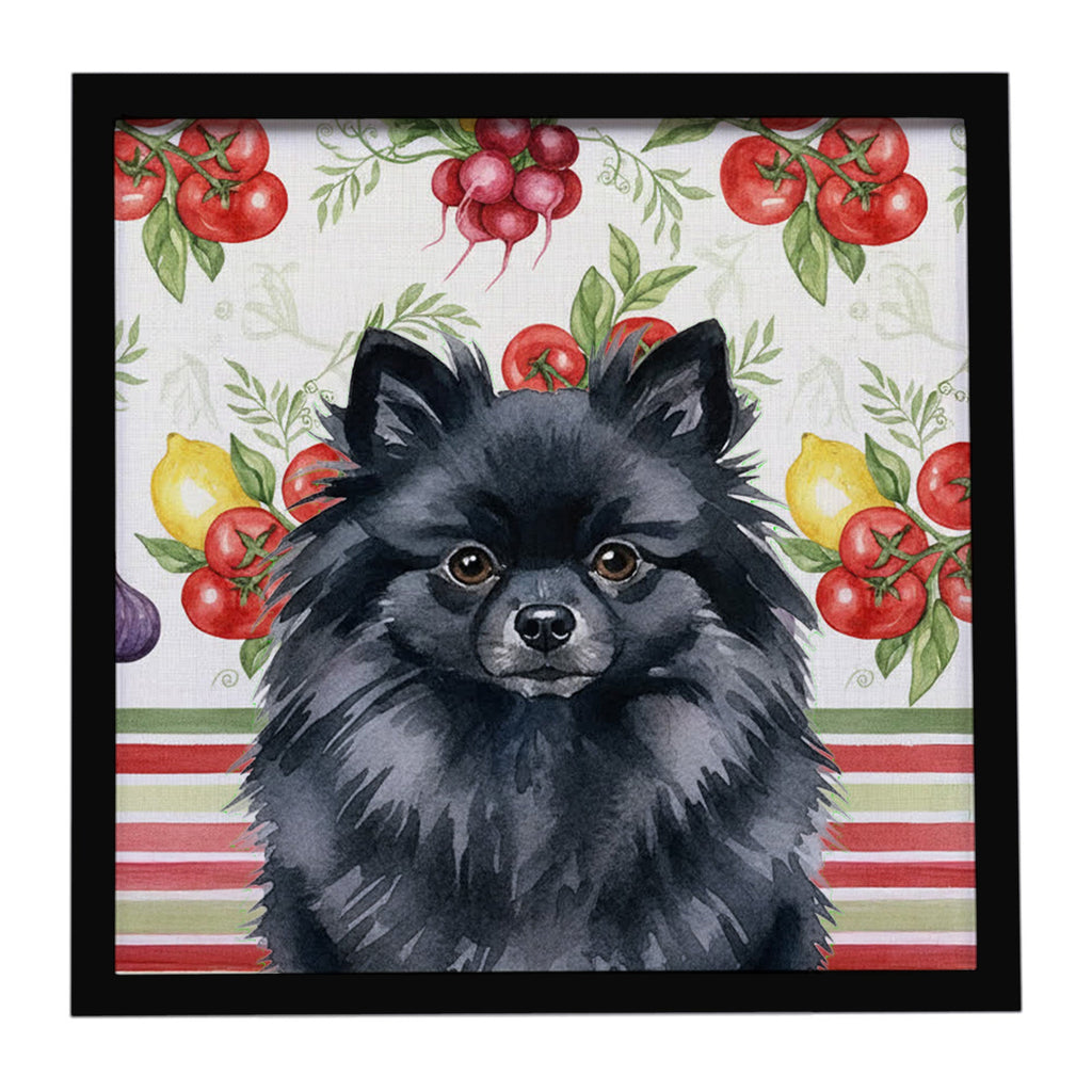 Black Pomeranian Vegetables Framed Metal Print Bathroom, Kitchen, Office, Home Decor Wall Art Ready to Hang, Square, 8X8