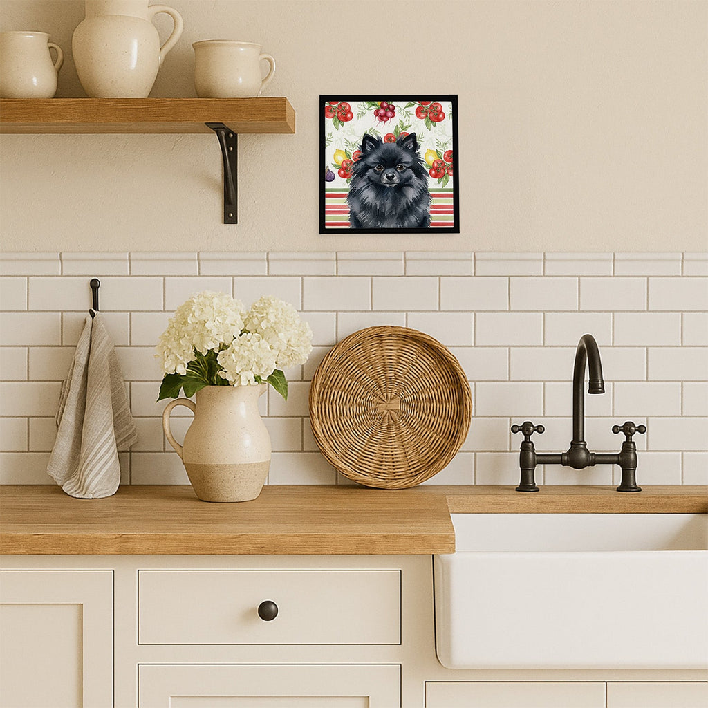 Black Pomeranian Vegetables Framed Metal Print Bathroom, Kitchen, Office, Home Decor Wall Art Ready to Hang, Square, 8X8