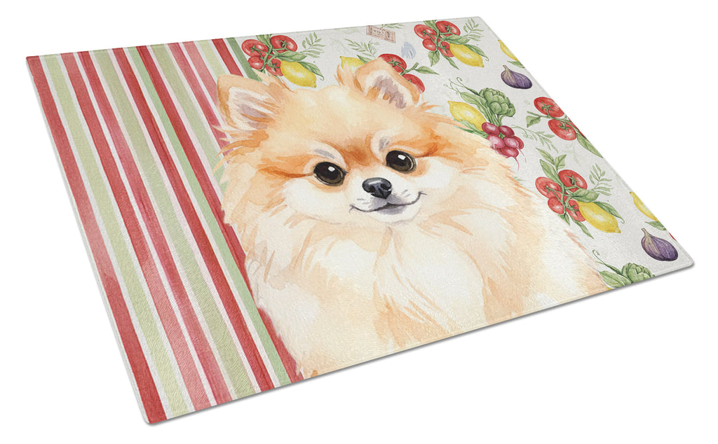Pomeranian Vegetables Cutting Board Tempered Glass Kitchen Cutting Surface, Heat Resistant Chopping, Non-Slip Feet, Food Prep & Serving