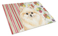 Cream Pomeranian Vegetables Cutting Board Tempered Glass Kitchen Cutting Surface, Heat Resistant Chopping, Non-Slip Feet, Food Prep & Serving