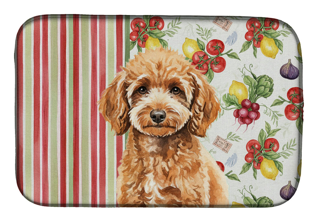 Miniature Apricot Poodle Vegetables Dish Drying Mat Absorbent Dish Drying Mat Pad for Kitchen Counter Dish Drainer Mat for Countertop, 14 x 21", Multicolor