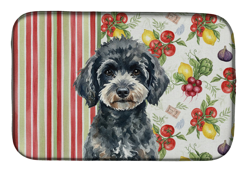 Miniature Black Poodle Vegetables Dish Drying Mat Absorbent Dish Drying Mat Pad for Kitchen Counter Dish Drainer Mat for Countertop, 14 x 21", Multicolor