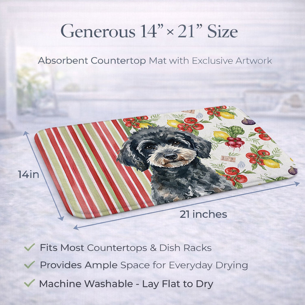 Miniature Black Poodle Vegetables Dish Drying Mat Absorbent Dish Drying Mat Pad for Kitchen Counter Dish Drainer Mat for Countertop, 14 x 21", Multicolor