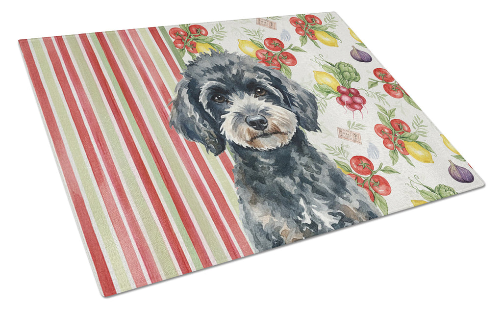 Miniature Black Poodle Vegetables Cutting Board Tempered Glass Kitchen Cutting Surface, Heat Resistant Chopping, Non-Slip Feet, Food Prep & Serving