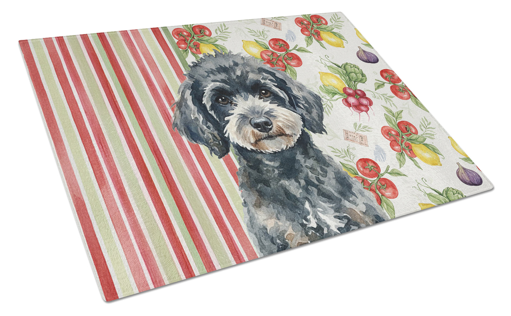 Miniature Black Poodle Vegetables Cutting Board Tempered Glass Kitchen Cutting Surface, Heat Resistant Chopping, Non-Slip Feet, Food Prep & Serving