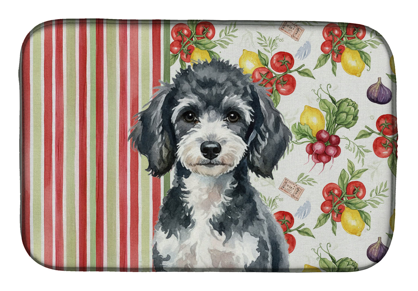 Miniature Parti Poodle Vegetables Dish Drying Mat Absorbent Dish Drying Mat Pad for Kitchen Counter Dish Drainer Mat for Countertop, 14 x 21", Multicolor