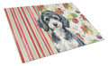 Miniature Parti Poodle Vegetables Cutting Board Tempered Glass Kitchen Cutting Surface, Heat Resistant Chopping, Non-Slip Feet, Food Prep & Serving