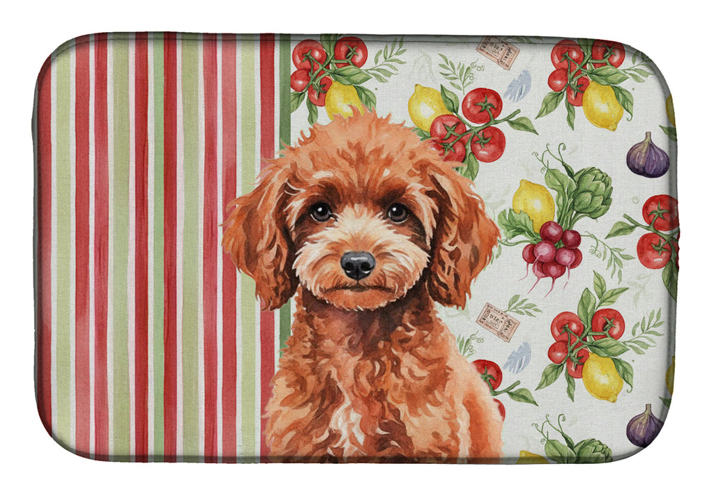 Miniature Red Poodle Vegetables Dish Drying Mat Absorbent Dish Drying Mat Pad for Kitchen Counter Dish Drainer Mat for Countertop, 14 x 21", Multicolor
