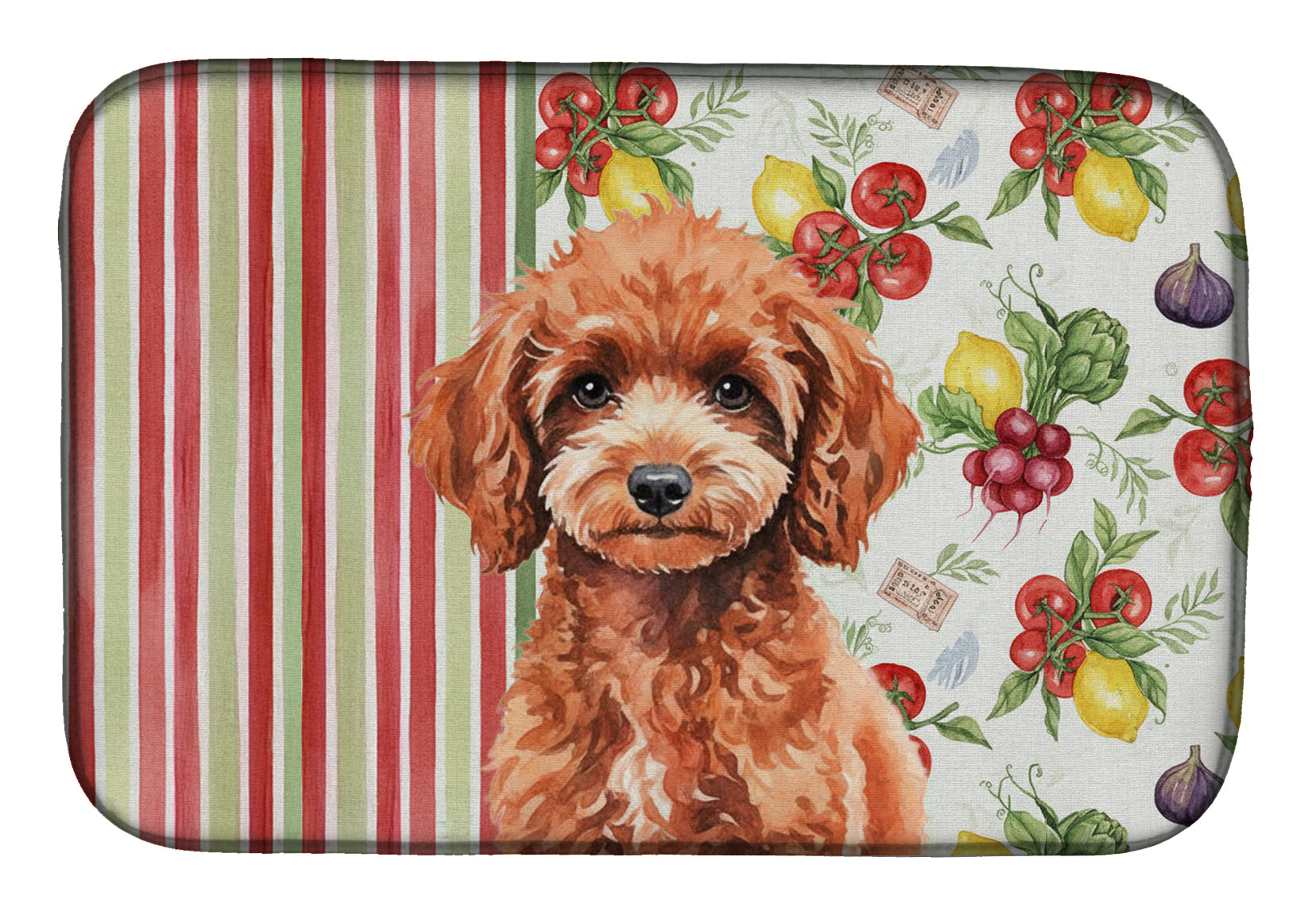 Miniature Red Poodle Vegetables Dish Drying Mat Absorbent Dish Drying Mat Pad for Kitchen Counter Dish Drainer Mat for Countertop, 14 x 21", Multicolor