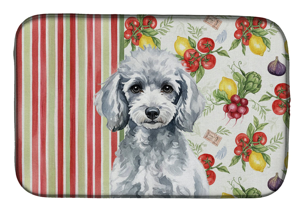 Miniature Silver Poodle Vegetables Dish Drying Mat Absorbent Dish Drying Mat Pad for Kitchen Counter Dish Drainer Mat for Countertop, 14 x 21", Multicolor