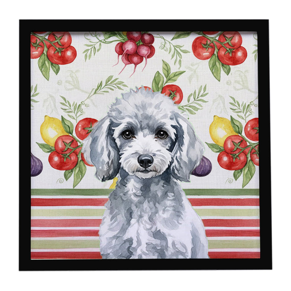 Miniature Silver Poodle Vegetables Framed Metal Print Bathroom, Kitchen, Office, Home Decor Wall Art Ready to Hang, Square, 8X8