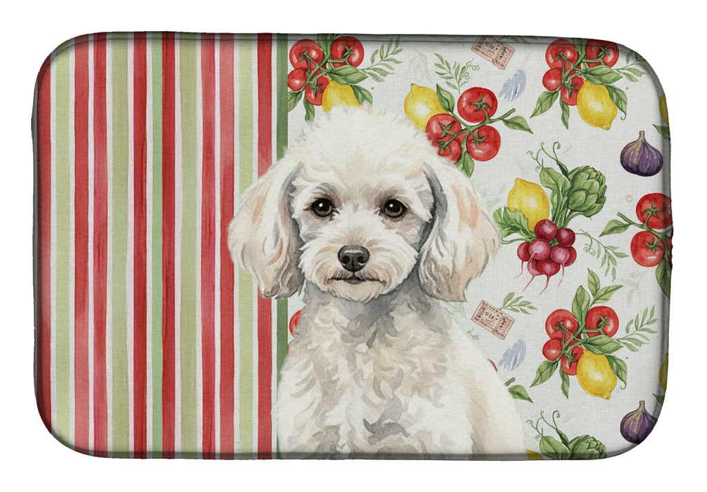 Miniature White Poodle Vegetables Dish Drying Mat Absorbent Dish Drying Mat Pad for Kitchen Counter Dish Drainer Mat for Countertop, 14 x 21", Multicolor