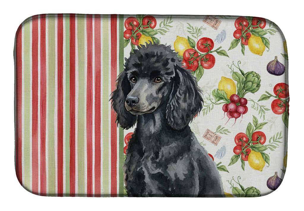 Standard Black Poodle Vegetables Dish Drying Mat Absorbent Dish Drying Mat Pad for Kitchen Counter Dish Drainer Mat for Countertop, 14 x 21", Multicolor