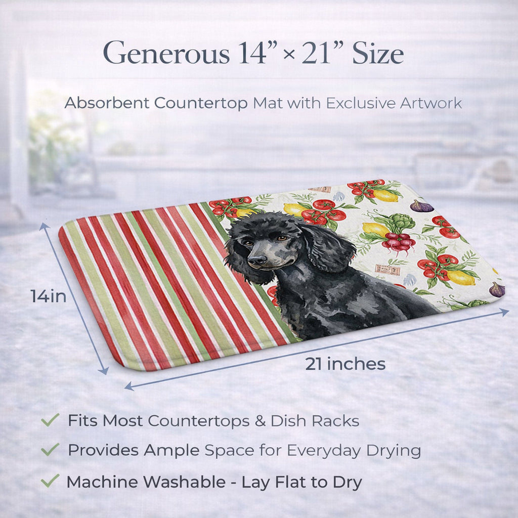 Standard Black Poodle Vegetables Dish Drying Mat Absorbent Dish Drying Mat Pad for Kitchen Counter Dish Drainer Mat for Countertop, 14 x 21", Multicolor