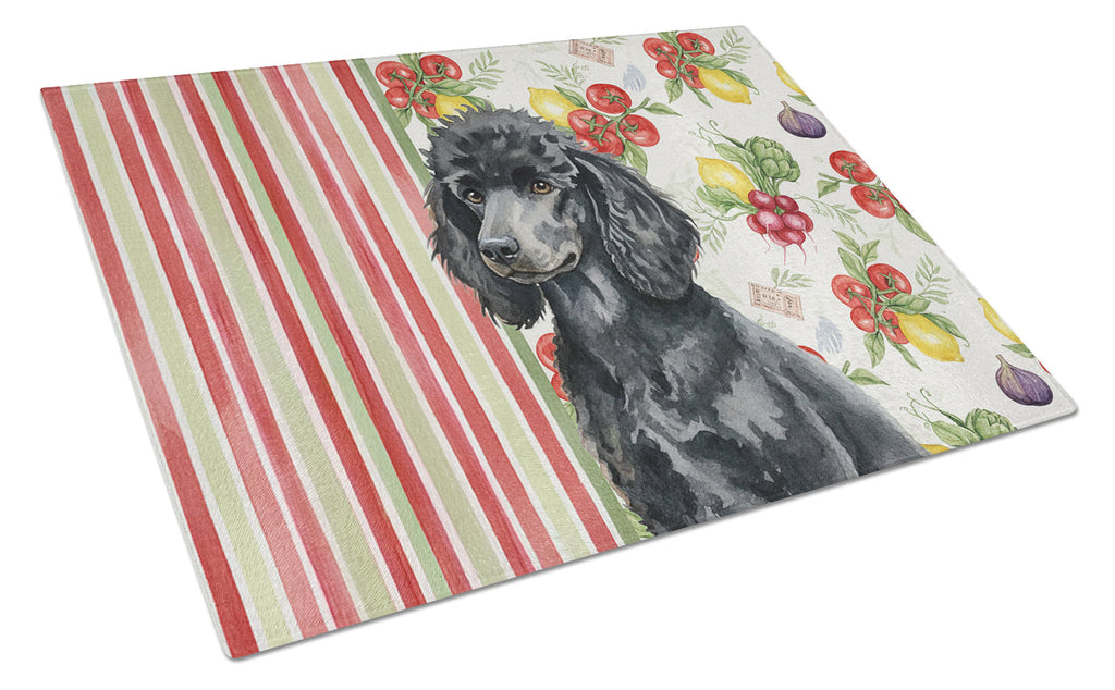 Standard Black Poodle Vegetables Cutting Board Tempered Glass Kitchen Cutting Surface, Heat Resistant Chopping, Non-Slip Feet, Food Prep & Serving