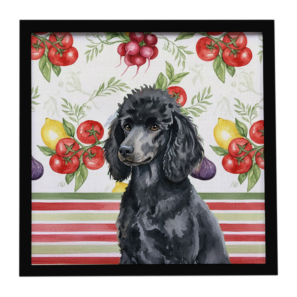 Standard Black Poodle Vegetables Framed Metal Print Bathroom, Kitchen, Office, Home Decor Wall Art Ready to Hang, Square, 8X8
