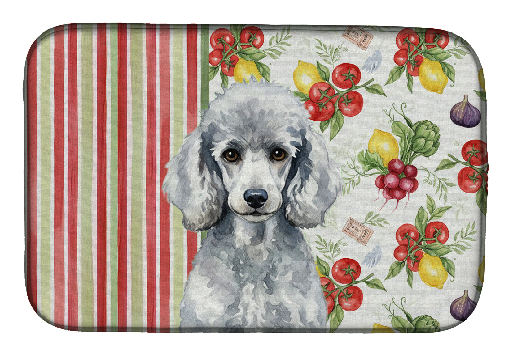 Standard Silver Poodle Vegetables Dish Drying Mat Absorbent Dish Drying Mat Pad for Kitchen Counter Dish Drainer Mat for Countertop, 14 x 21", Multicolor