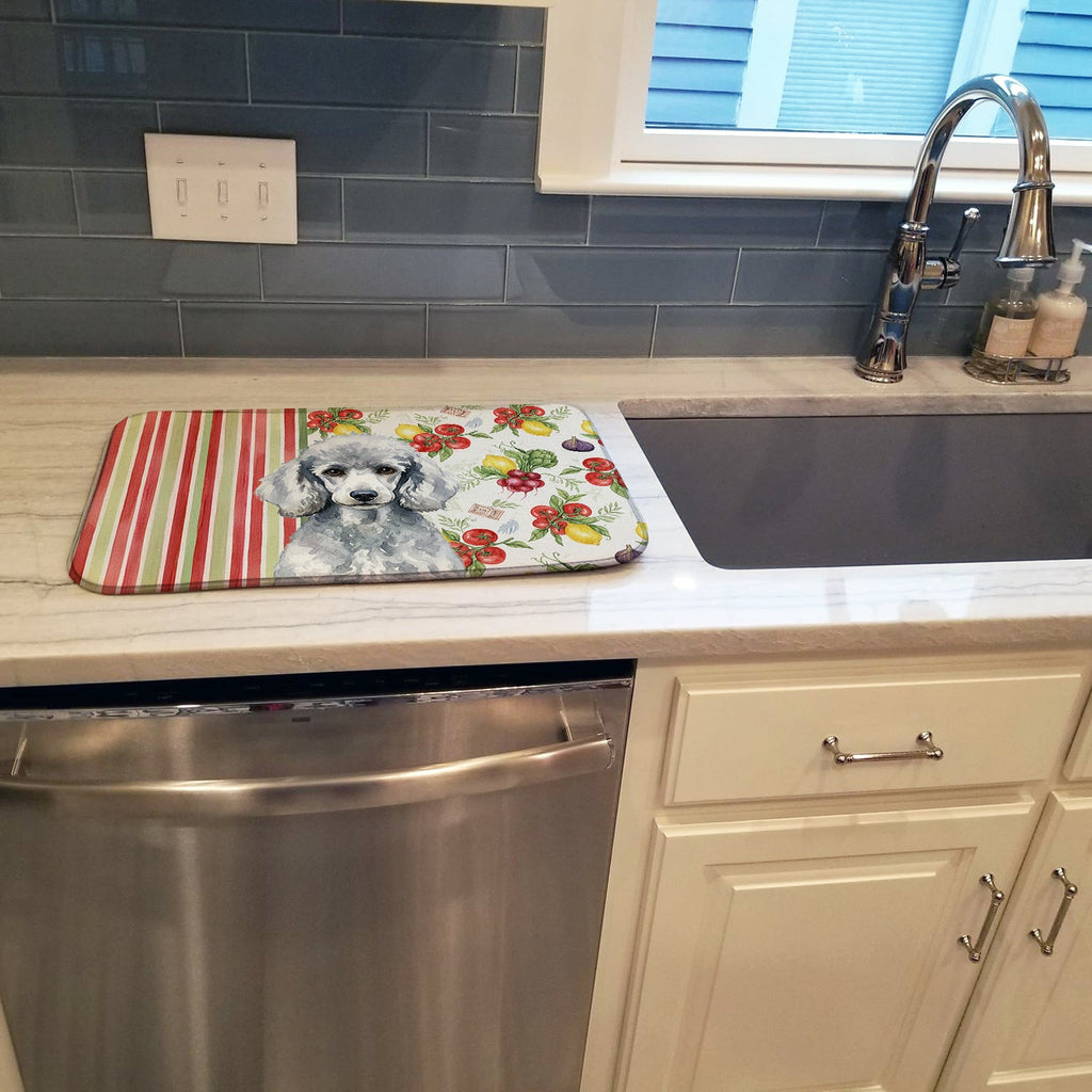 Standard Silver Poodle Vegetables Dish Drying Mat Absorbent Dish Drying Mat Pad for Kitchen Counter Dish Drainer Mat for Countertop, 14 x 21", Multicolor