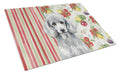 Standard Silver Poodle Vegetables Cutting Board Tempered Glass Kitchen Cutting Surface, Heat Resistant Chopping, Non-Slip Feet, Food Prep & Serving