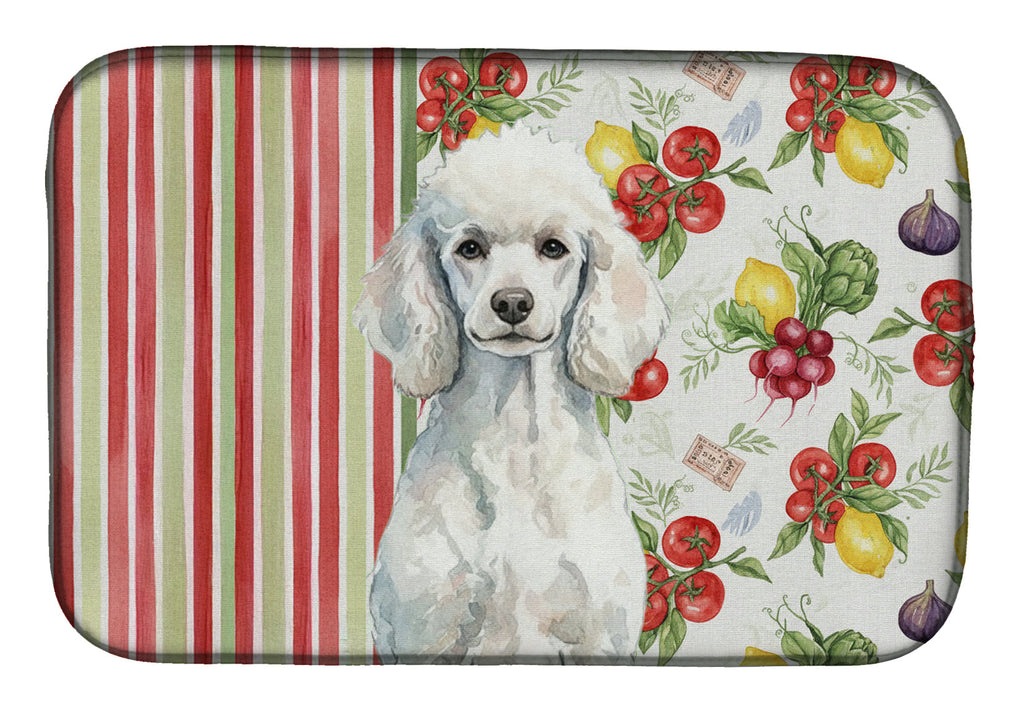 Standard White Poodle Vegetables Dish Drying Mat Absorbent Dish Drying Mat Pad for Kitchen Counter Dish Drainer Mat for Countertop, 14 x 21", Multicolor