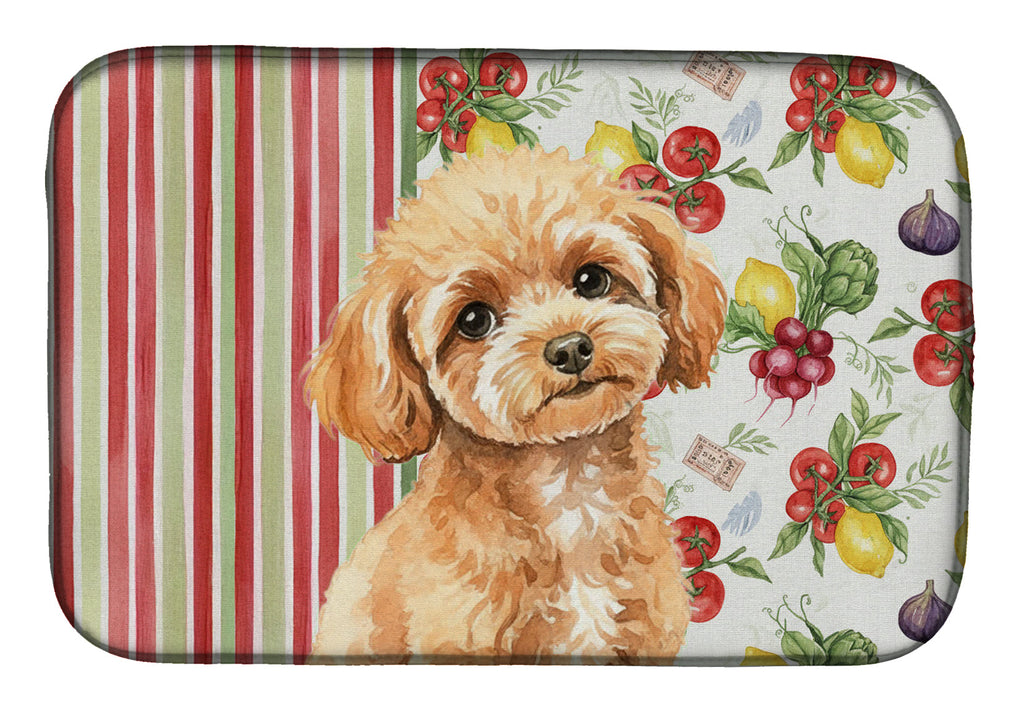 Toy Apricot Poodle Vegetables Dish Drying Mat Absorbent Dish Drying Mat Pad for Kitchen Counter Dish Drainer Mat for Countertop, 14 x 21", Multicolor