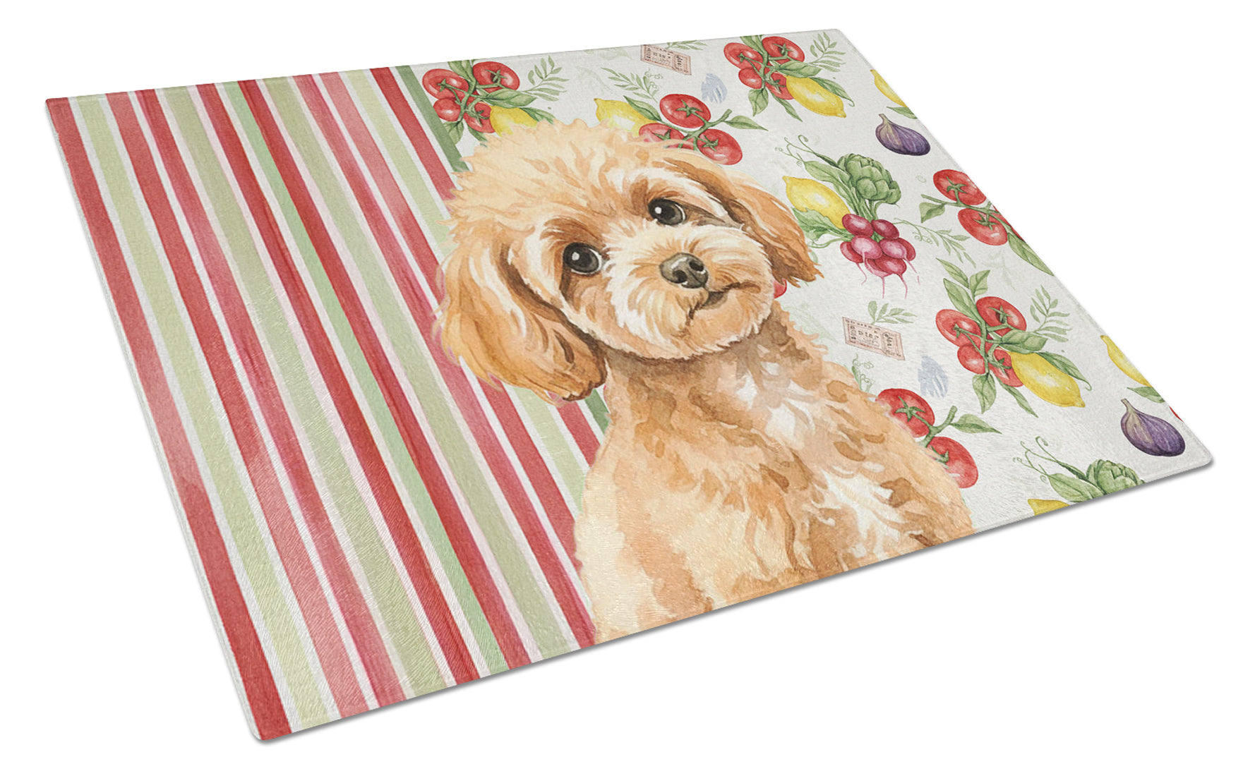 Toy Apricot Poodle Vegetables Cutting Board Tempered Glass Kitchen Cutting Surface, Heat Resistant Chopping, Non-Slip Feet, Food Prep & Serving