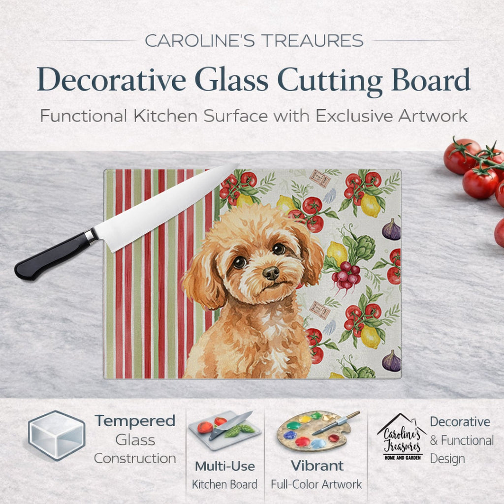 Toy Apricot Poodle Vegetables Cutting Board Tempered Glass Kitchen Cutting Surface, Heat Resistant Chopping, Non-Slip Feet, Food Prep & Serving