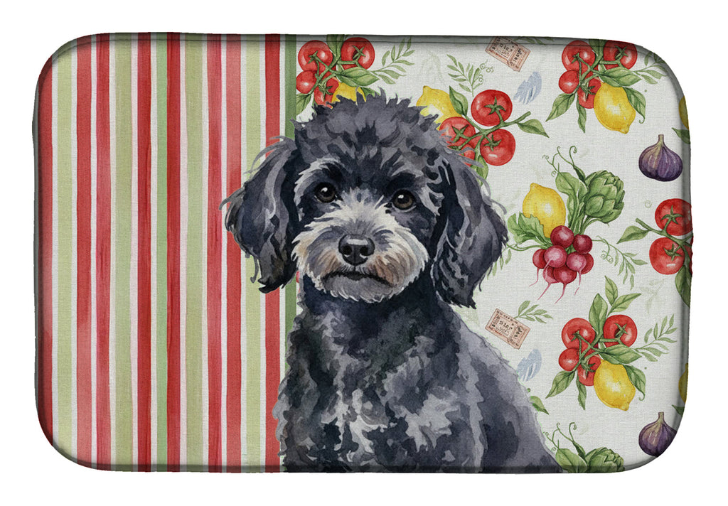 Toy Black Poodle Vegetables Dish Drying Mat Absorbent Dish Drying Mat Pad for Kitchen Counter Dish Drainer Mat for Countertop, 14 x 21", Multicolor