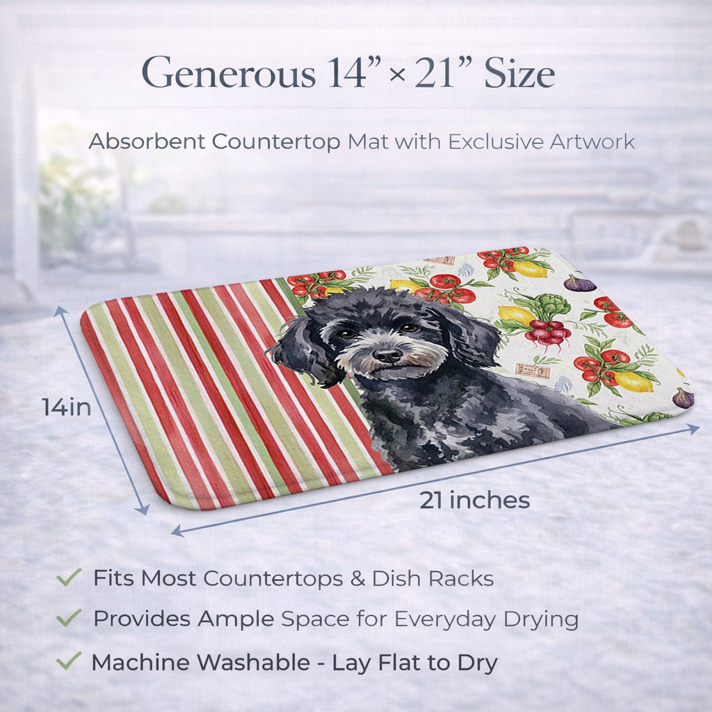 Toy Black Poodle Vegetables Dish Drying Mat Absorbent Dish Drying Mat Pad for Kitchen Counter Dish Drainer Mat for Countertop, 14 x 21", Multicolor