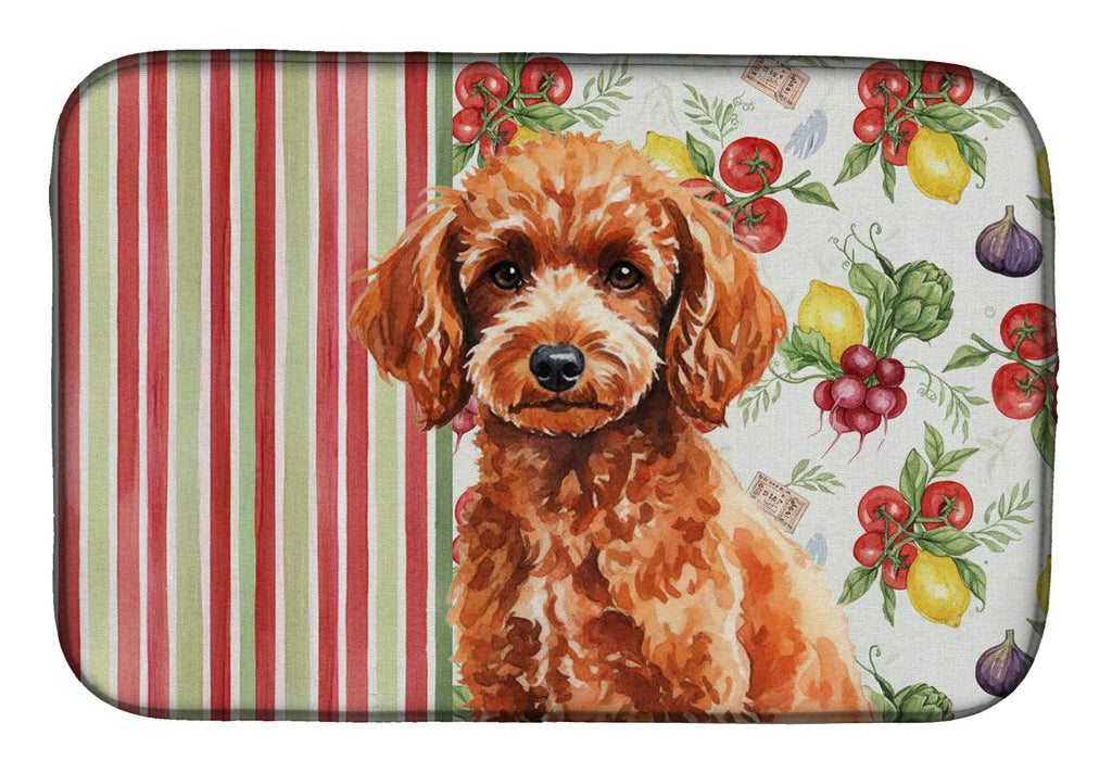 Toy Red Poodle Vegetables Dish Drying Mat Absorbent Dish Drying Mat Pad for Kitchen Counter Dish Drainer Mat for Countertop, 14 x 21", Multicolor