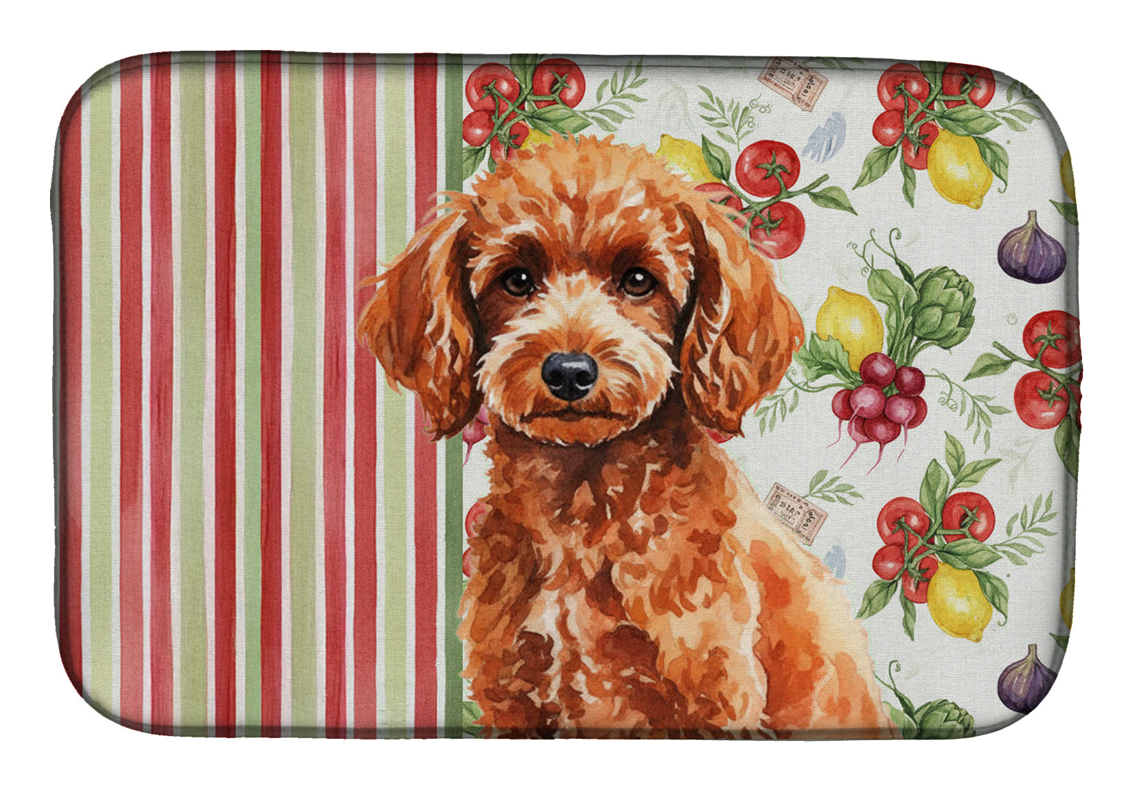 Toy Red Poodle Vegetables Dish Drying Mat Absorbent Dish Drying Mat Pad for Kitchen Counter Dish Drainer Mat for Countertop, 14 x 21", Multicolor