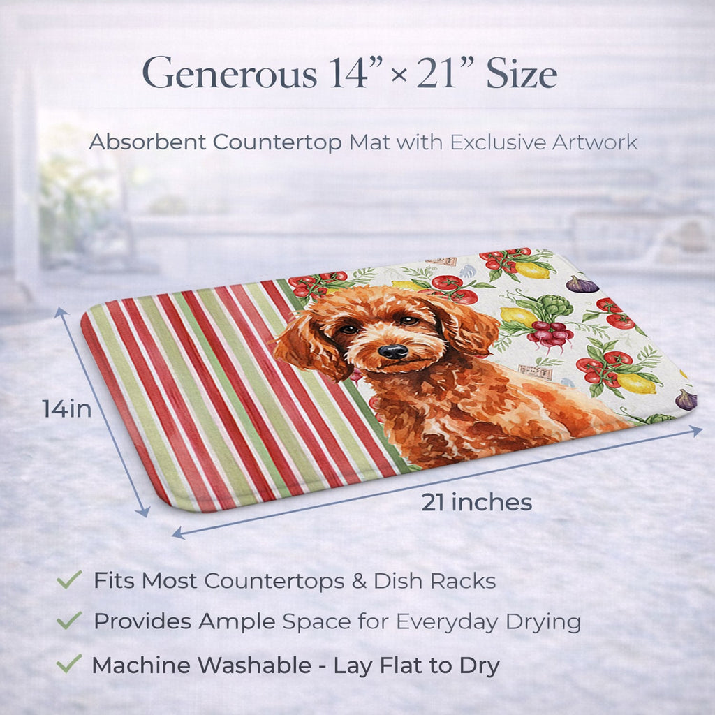 Toy Red Poodle Vegetables Dish Drying Mat Absorbent Dish Drying Mat Pad for Kitchen Counter Dish Drainer Mat for Countertop, 14 x 21", Multicolor
