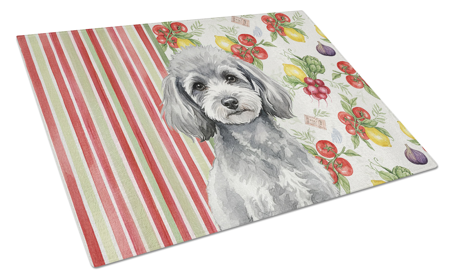 Toy Silver Poodle Vegetables Cutting Board Tempered Glass Kitchen Cutting Surface, Heat Resistant Chopping, Non-Slip Feet, Food Prep & Serving