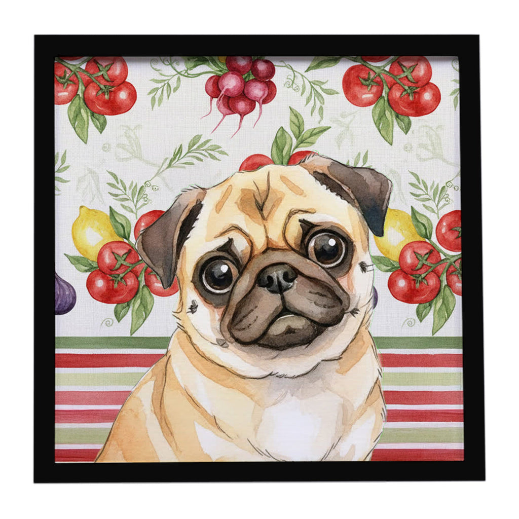 Fawn Pug Vegetables Framed Metal Print Bathroom, Kitchen, Office, Home Decor Wall Art Ready to Hang, Square, 8X8