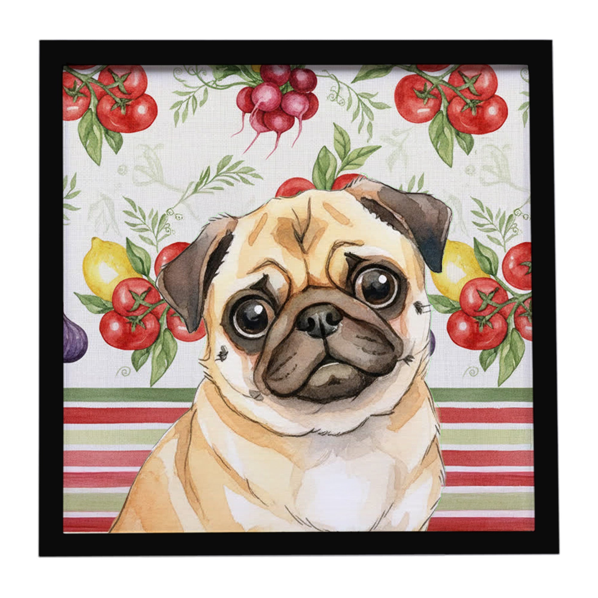 Fawn Pug Vegetables Framed Metal Print Bathroom, Kitchen, Office, Home Decor Wall Art Ready to Hang, Square, 8X8