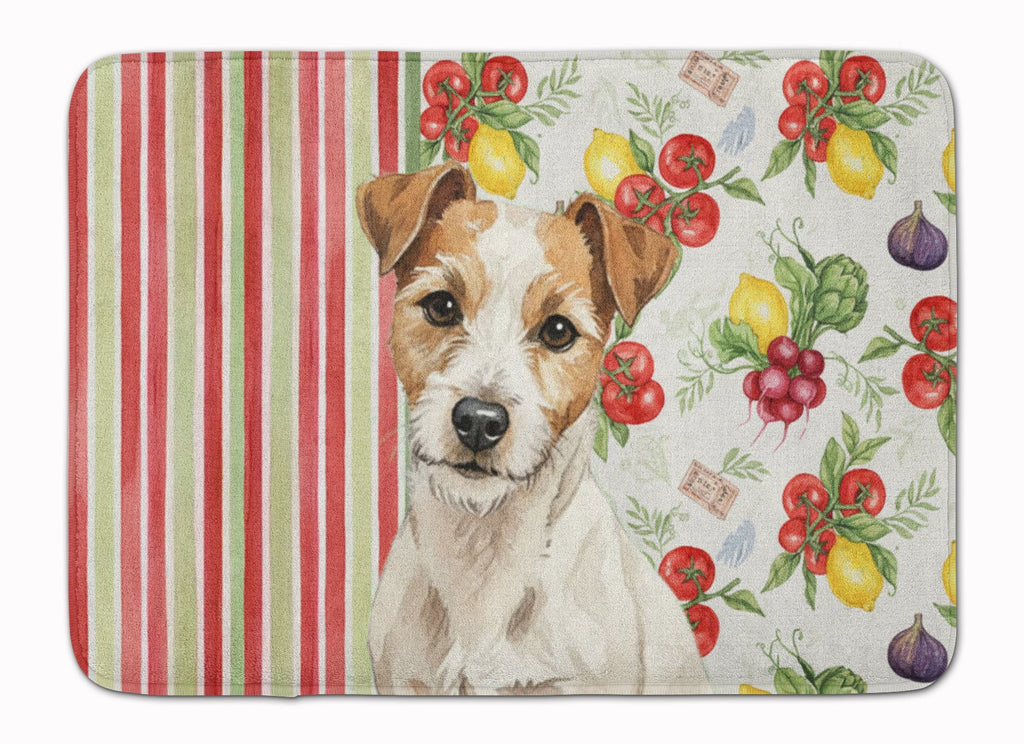 White with Tan Markings Russell Terrier Vegetables Memory Foam Kitchen Mat Machine Washable Anti-Fatigue Cushion Comfort Bath or Kitchen Rug