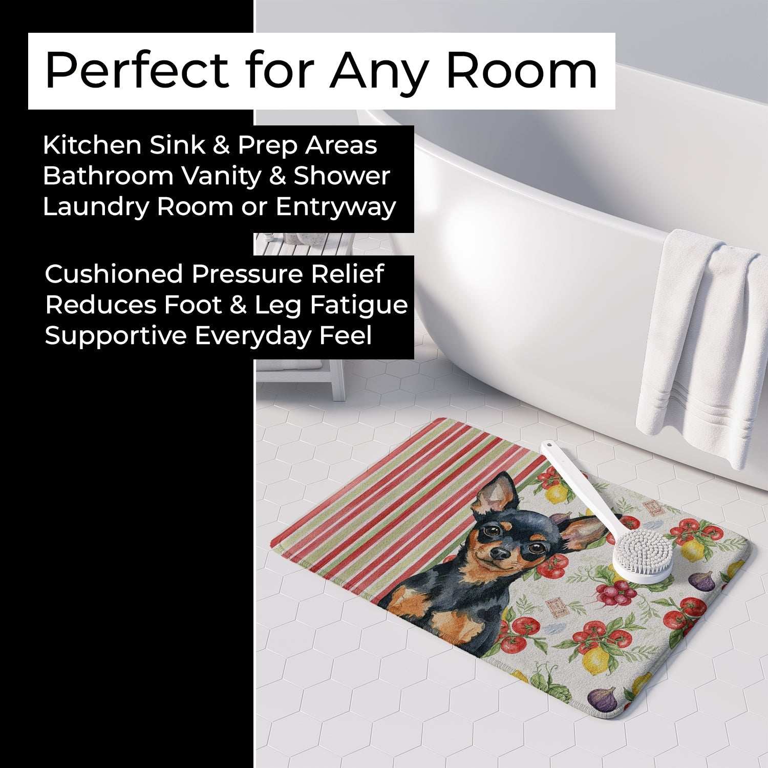 Black and Tan Russian Toy Vegetables Memory Foam Kitchen Mat Machine Washable Anti-Fatigue Cushion Comfort Bath or Kitchen Rug