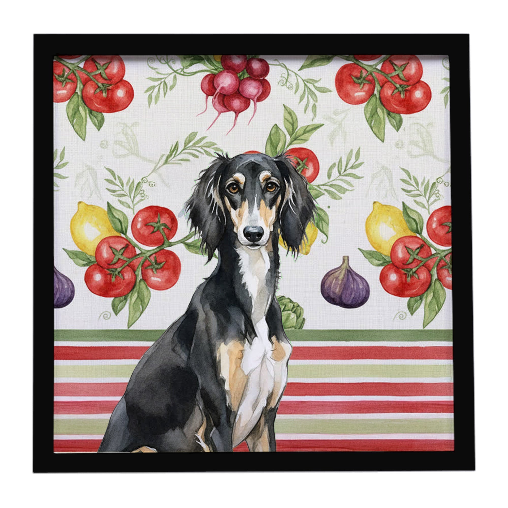 Black and Tan Saluki Vegetables Framed Metal Print Bathroom, Kitchen, Office, Home Decor Wall Art Ready to Hang, Square, 8X8