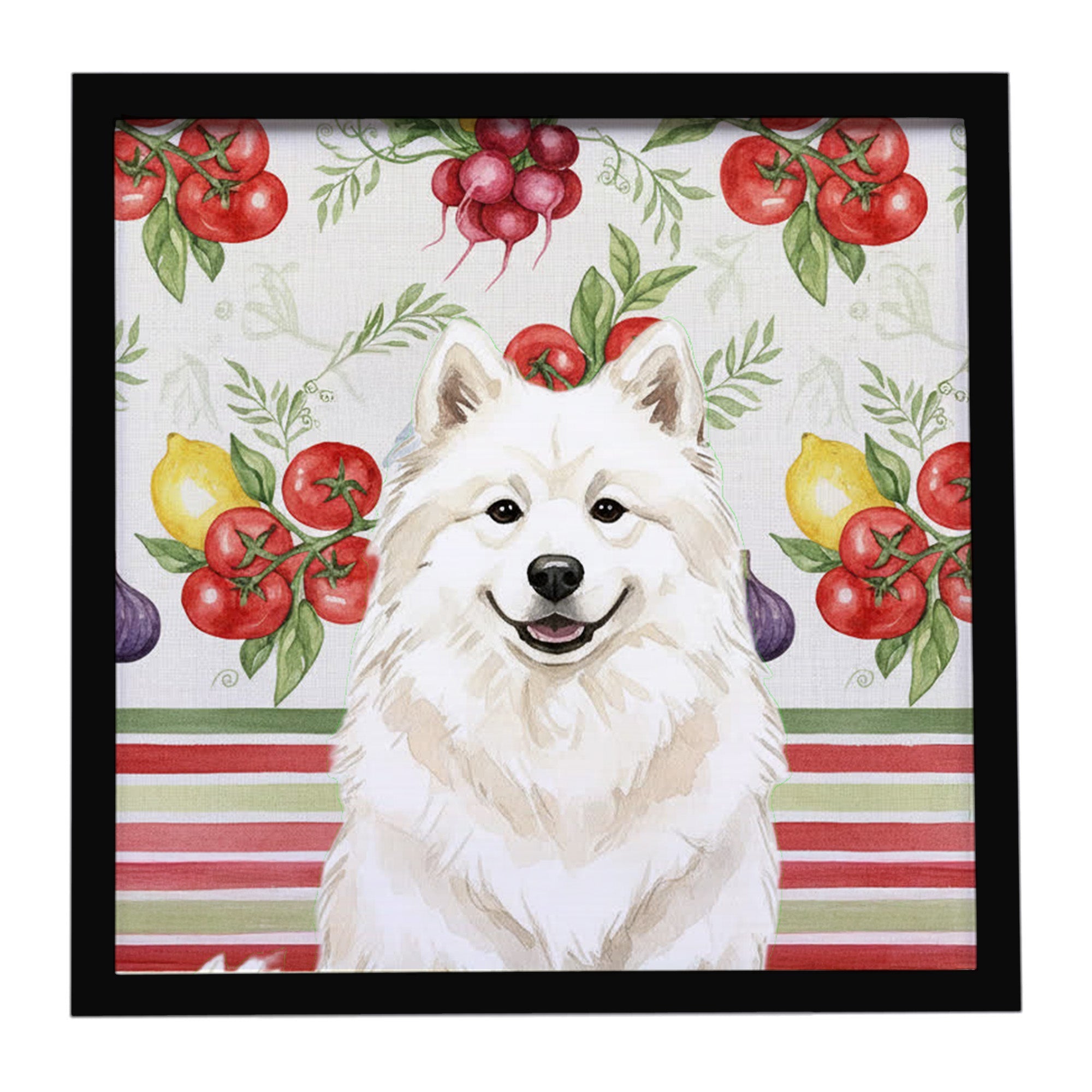 Cream Samoyed Vegetables Framed Metal Print Bathroom, Kitchen, Office, Home Decor Wall Art Ready to Hang, Square, 8X8