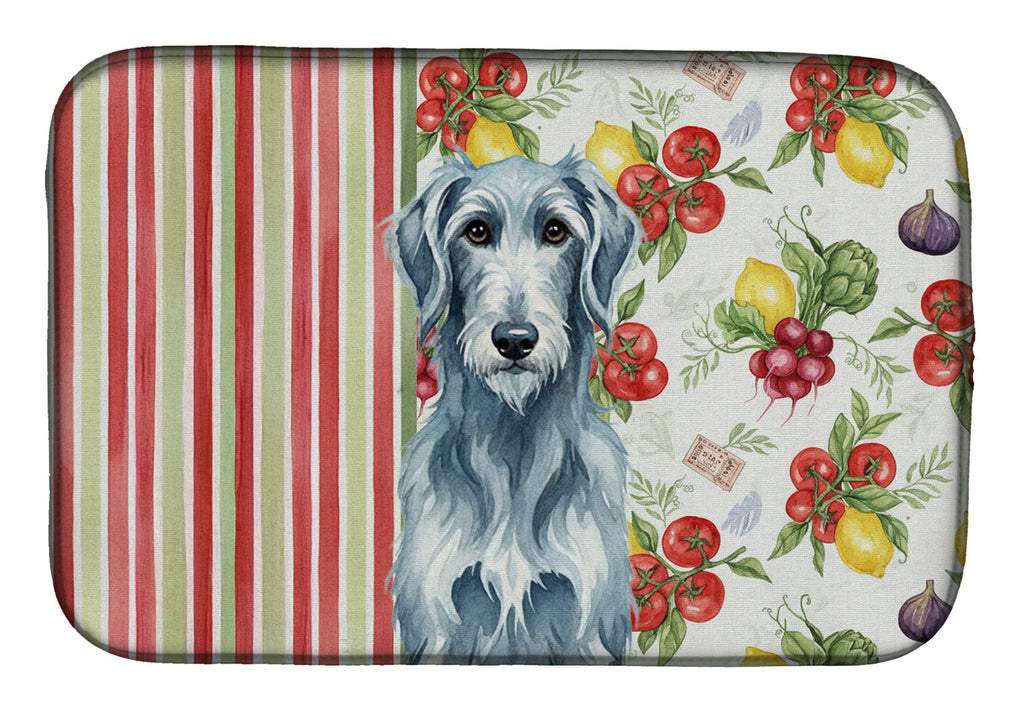 Blue-Gray Scottish Deerhound Vegetables Dish Drying Mat Absorbent Dish Drying Mat Pad for Kitchen Counter Dish Drainer Mat for Countertop, 14 x 21", Multicolor