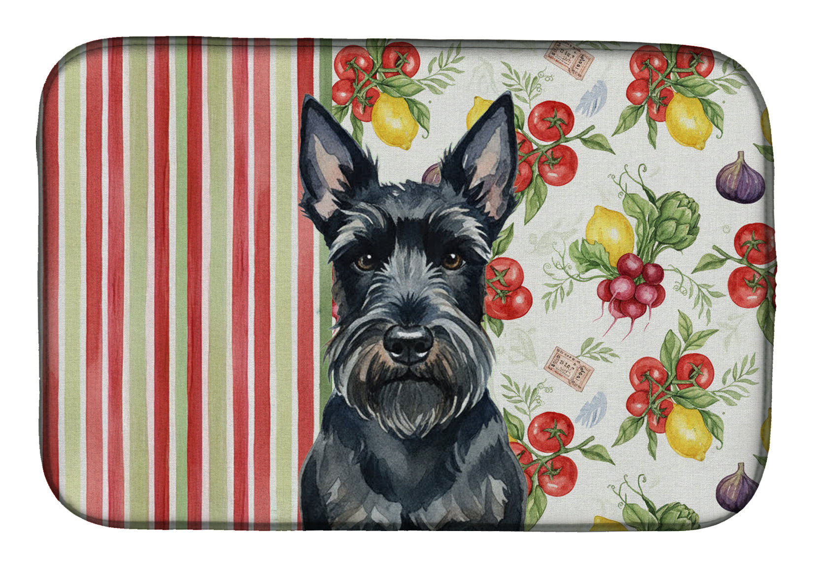Scottish Terrier Vegetables Dish Drying Mat Absorbent Dish Drying Mat Pad for Kitchen Counter Dish Drainer Mat for Countertop, 14 x 21", Multicolor