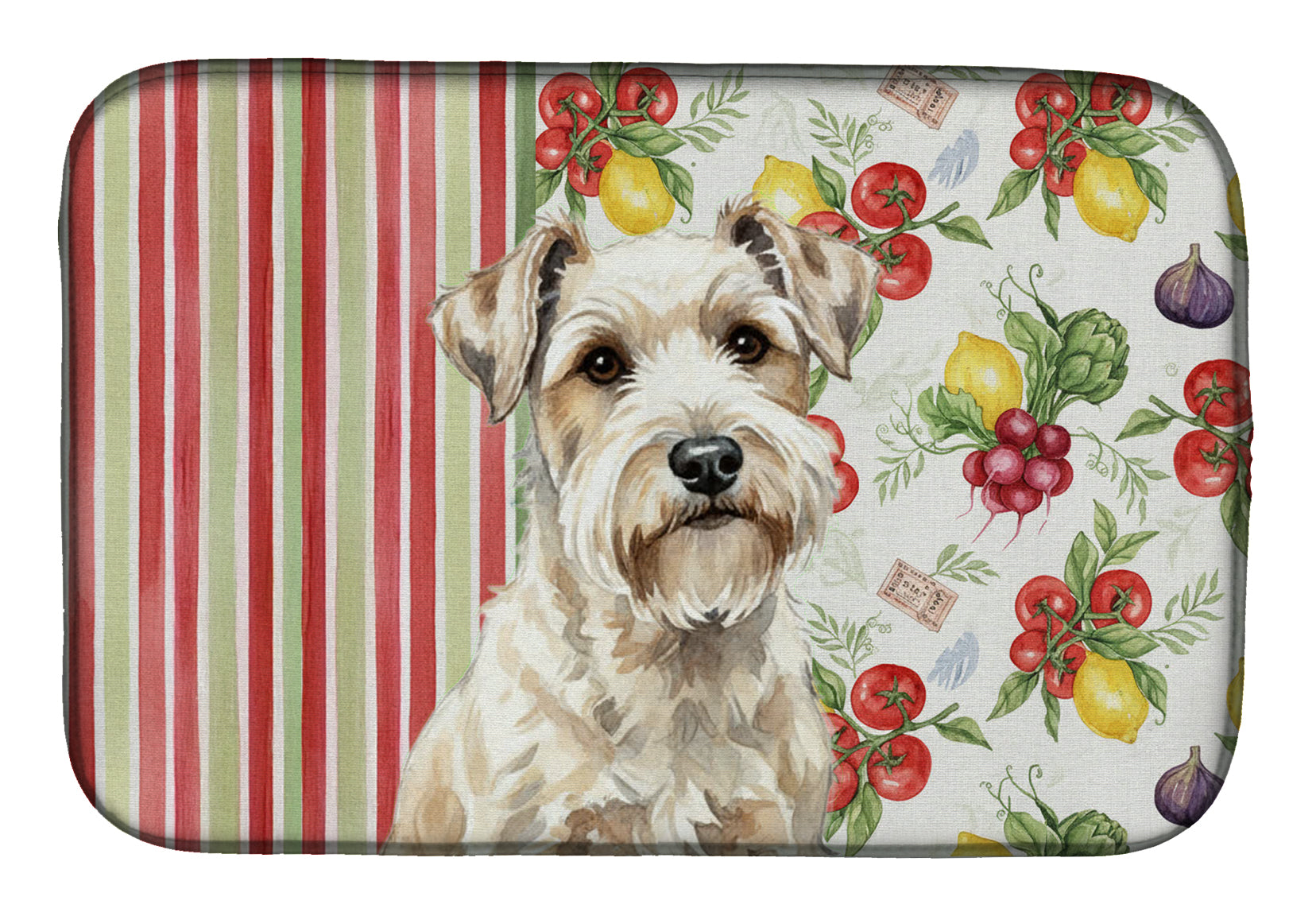 Sealyham Terrier Vegetables Dish Drying Mat Absorbent Dish Drying Mat Pad for Kitchen Counter Dish Drainer Mat for Countertop, 14 x 21", Multicolor