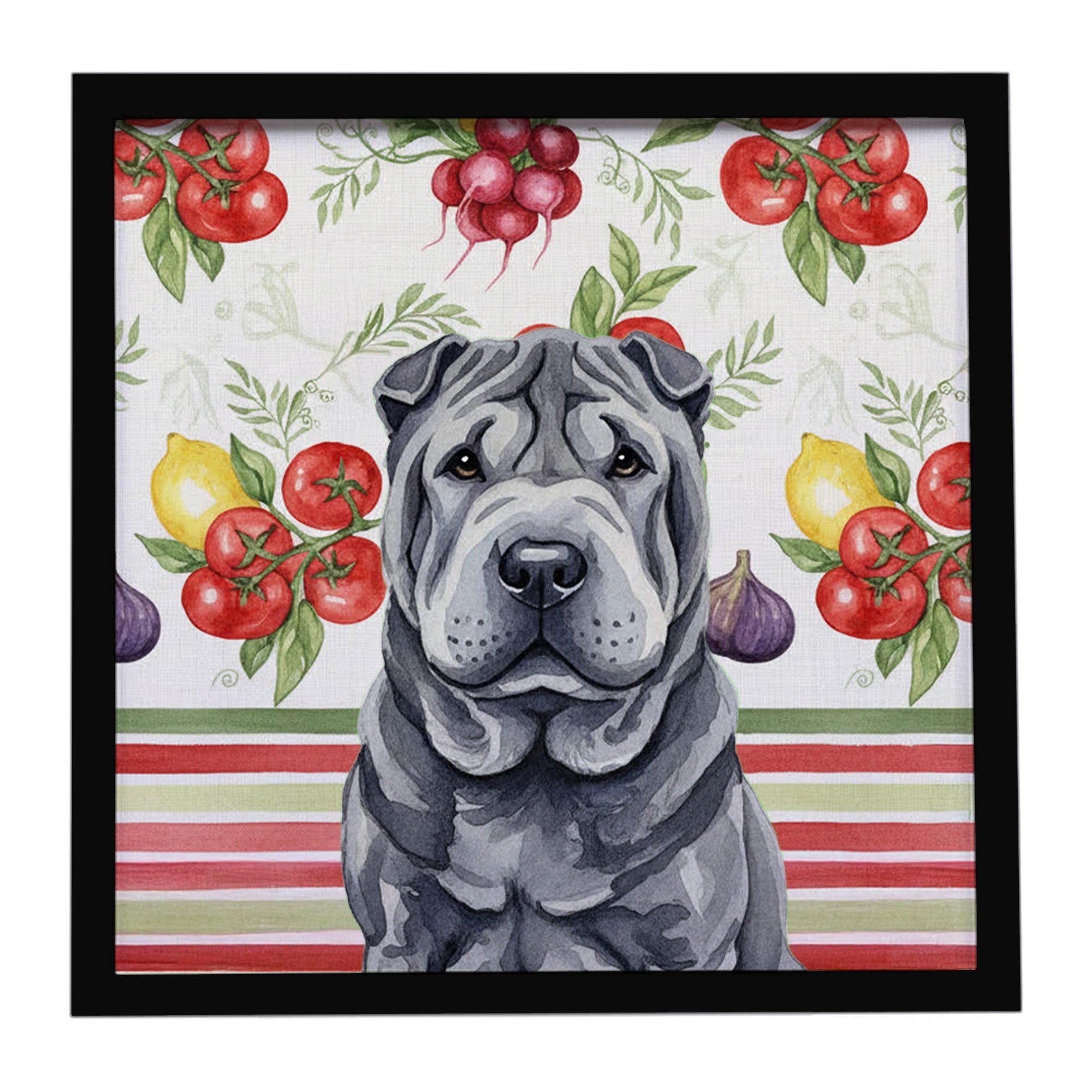 Black Shar Pei Vegetables Framed Metal Print Bathroom, Kitchen, Office, Home Decor Wall Art Ready to Hang, Square, 8X8